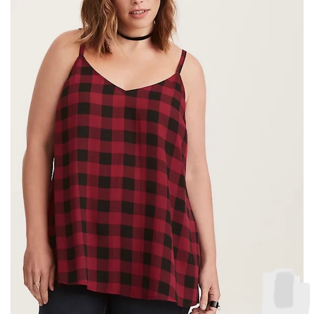 Torrid black and red Buffalo plaid Georgette side slit cami size 1
